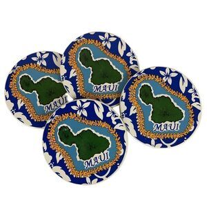Maui Absorbent Ceramic Coasters Cork Backing Wood Holder Gift from Hawaii